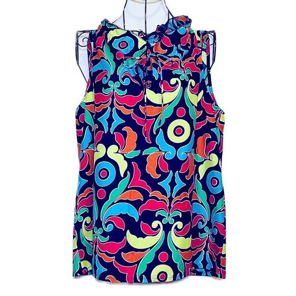 💚Buckhead Bettie’s Women’s Silk-Like Navy Sleeveless Geometric Blouse Size Small - Picture 1 of 9